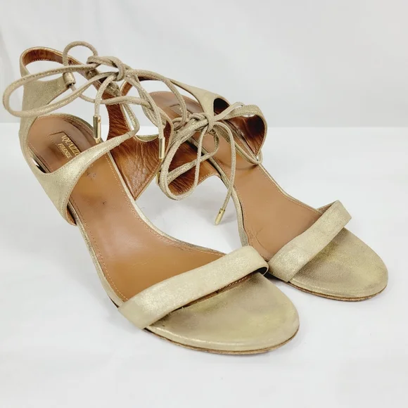 Aquazzura gold strap ankle tie heel